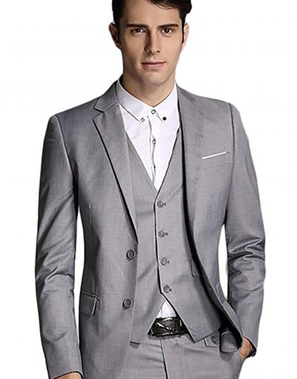 LoveeToo Mens Suit 3-Piece One Button Blazer Jacket Flat Front Pants Formal Prom Mens Suit Set