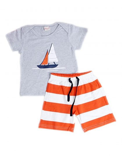 Summer Boy Outfit T-shirt Striped Beach Pants Clothes Set