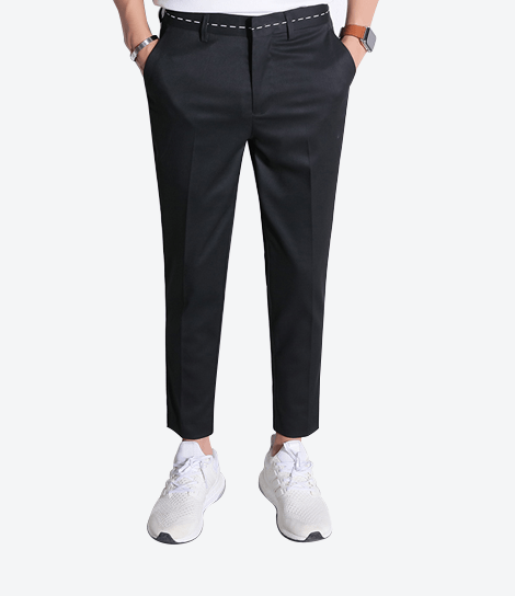 Style: Tapered Ankle Pants with Contrast Waist Stitching