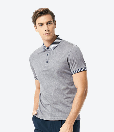 Style: Striped Contrast Polo T-Shirt (Grey)