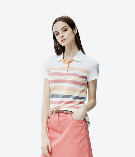 Style: Striped Contrast Women’s Polo T-Shirt (Orange)