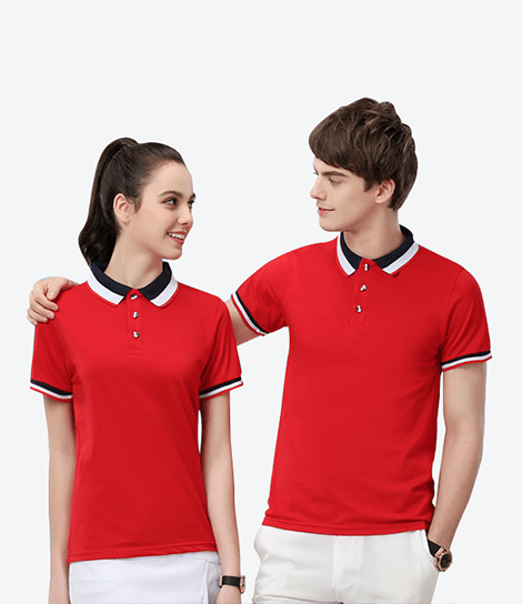 Style: 3 Button Contrast Polo T-Shirt (Red)