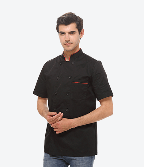 Style: Double Breasted Short Sleeve Chef Top (Black)
