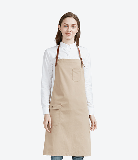 Style: Contrast Apron with PU Leather Adjustable Strap (Khaki)